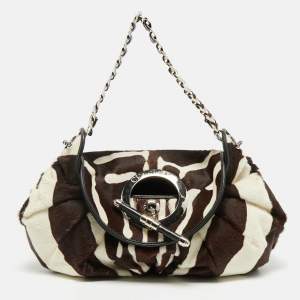Pre Owned Dior Brown/White Zebra Print Calfhair and Leather Jazzclub Shoulder Bag