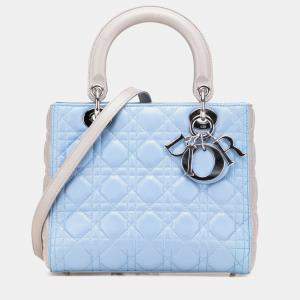 Dior Blue Grey Medium Bicolor Lambskin Cannage Lady Dior