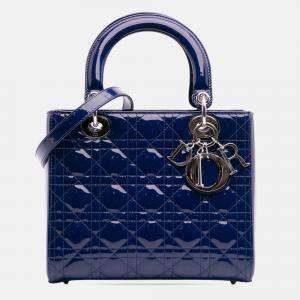 Dior Blue Medium Patent Cannage Lady Dior