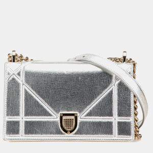 Dior Silver Small Metallic Grained Calfskin Diorama Flap