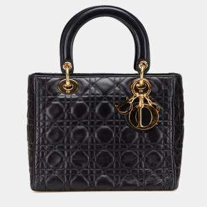 Pre Owned Dior Black Medium Lambskin Cannage Lady Dior