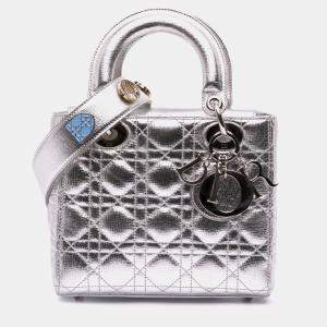 مملوكة مسبقًا Dior Silver Small Metallic Grained Calfskin Cannage My ABCDior Lady Dior