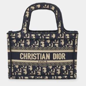 Pre Owned Dior Navy Blue Oblique Canvas Mini Book Tote