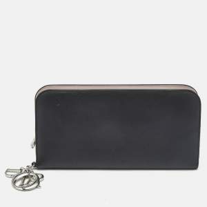 Pre Owned Dior Black Leather Diorissimo Voyageur Zip Around Wallet