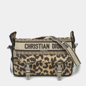 Pre Owned Dior Beige/Black Leopard Print Canvas Diorcamp Bag