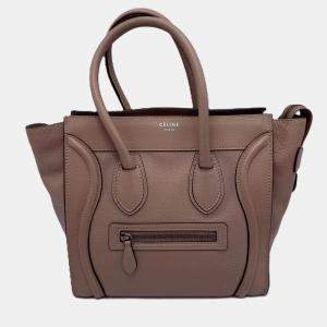 Pre Owned Celine Beige Leather Micro Luggage Tote Bag