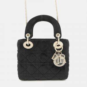 Pre Owned Dior Lady Dior Mini Black Velour Handbag