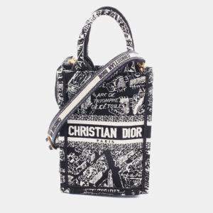 Dior Black Mini Plan de Paris Logo Embroidered Canvas Vertical Book Tote