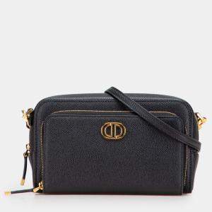 Pre Owned Dior Black Grained Calfskin Caro Double Pouch