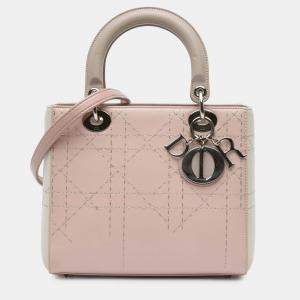 Dior Grey/Pink Medium Bicolor Lambskin Macrocannage Stitched Lady Dior
