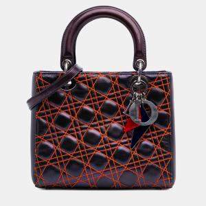 Pre Owned Dior Black Anselm Reyle Medium Metallic Lambskin Cannage Lady Dior