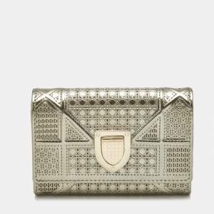 Dior Gold Micro Cannage Patent Leather Diorama Trifold Wallet