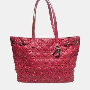 Christian Dior Panarea Large Pink Cannage Quilted Coated Canvas Tote Bag