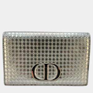 Dior 30 Montaigne Silver Patent Leather Micro Cannage Pouch Bag