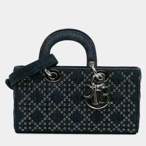 Dior Navy Blue Medium Denim Cannage Eyelet Lady D Joy