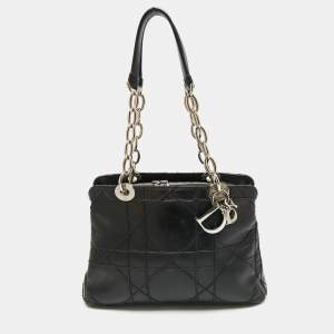 Pre Owned Dior Black Cannage Leather Soft Lady Dior Satchel