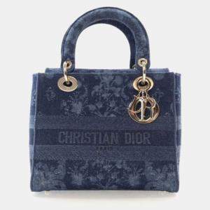 Pre Owned Dior Lady D-Lite Medium Denim Floral Canvas Shoulder Bag