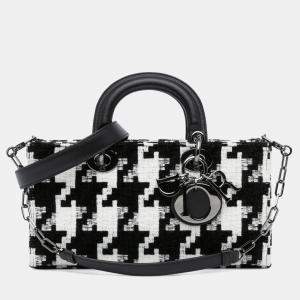 Pre Owned Dior Black White Medium Canvas Macro Houndstooth Lady D Joy