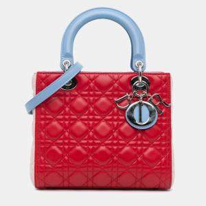 Pre Owned Dior Multicolor Medium Tricolor Lambskin Cannage Lady Dior