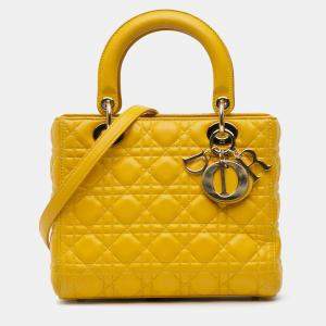 Pre Owned Dior Yellow Medium Lambskin Cannage Lady Dior