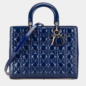 Dior Blue Large Patent Cannage Lady Dior