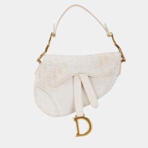 Dior White Mini Oblique Canvas Saddle Bag