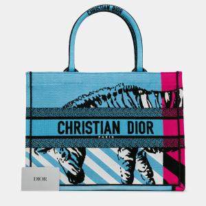 Dior Blue Medium Embroidered Canvas Zebra D Jungle Pop Book Tote