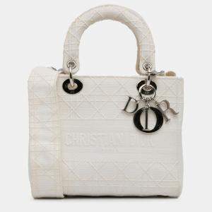 Dior White Medium Cannage Lady D-Lite