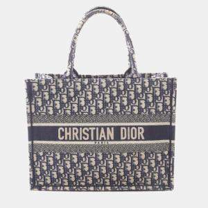 Dior Navy Blue Medium Oblique Canvas Book Tote