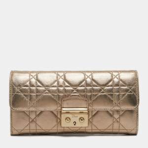 Pre Owned Dior Gold Cannage Leather Miss Dior Rendezvous Wallet on Chain