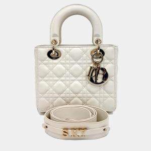 Dior Cream Leather Small Cannage Lady Dior Bag