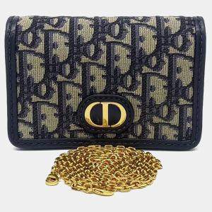 Dior Beige Navy Blue Canvas and Leather 30 Montaigne Nano Crossbody Bag