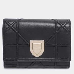 Dior Black Leather Diorama Trifold Wallet