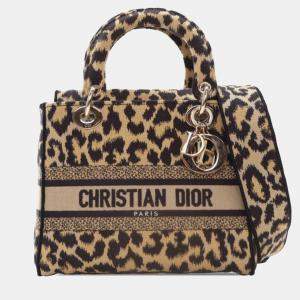 Dior Beige Brown Mizza Medium Embroidered Canvas Leopard Lady D Lite