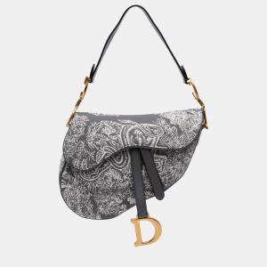 Dior Grey Canvas Reverse Embroidered Toile De Jouy Saddle Bag