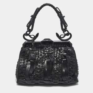 Pre Owned Dior Black Woven Leather Limited Edition 1565 Samourai Frame Bag