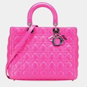 Pre Owned Dior Pink Large Lambskin Cannage Lady Dior