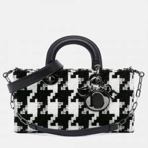 Dior Lady D Joy Medium Macro Houndstooth Canvas Bag