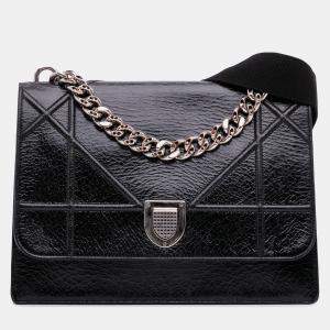 Dior Black Large Crackled Deerskin Diorama Satchel