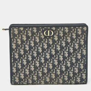 Dior Navy Blue Oblique Canvas 30 Montaigne Pouch