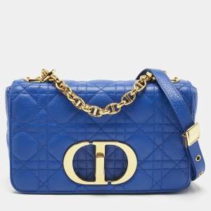 Dior Blue Cannage Leather Small Caro Shoulder Bag