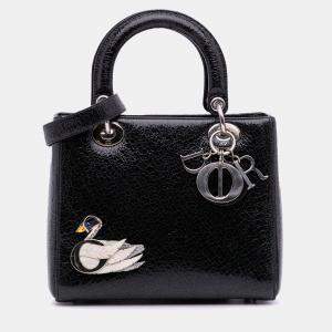 Pre Owned Dior Black Medium Ceramic Effect Deerskin Jeweled Swan Lady Dior
