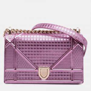 Dior Pink Small Metallic Patent Microcannage Diorama Flap