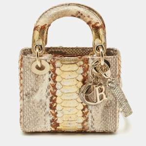 Dior Beige/Gold Python Mini Lady Dior Tote