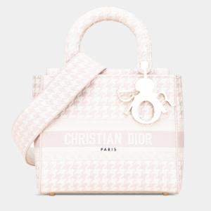 Dior Pink Medium Canvas Houndstooth Embroidered Lady D Lite