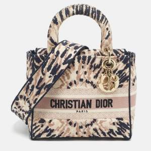 Dior Multicolor Tie-Dye Embroidered Canvas Medium Lady D-Lite Tote