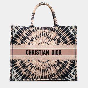 Dior Brown Large Embroidered Canvas Tie Dye Book Tote