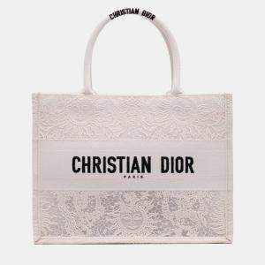 Dior Cream Medium Canvas D Lace Sun Embroidery Book Tote