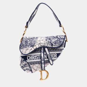 مملوكة مسبقًا Dior Blue Canvas Embroidered Around the World Saddle Bag