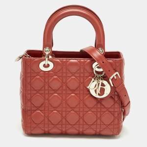 Dior Red Cannage Leather Medium Lady Dior Tote